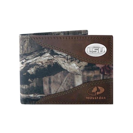 Zep-Pro Zep-Pro LSU-IWNT1-MOS Lush Tigers Concho Emblem Mossy Oak Nylon And Leather Bi-Fold Passcase Wallet LSU-IWNT1-MOS